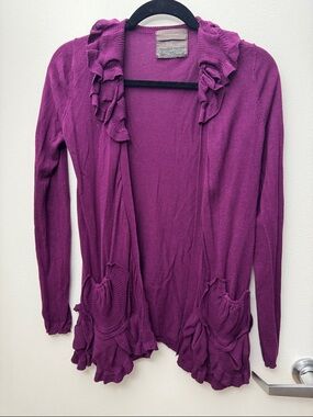 Women's Ruffle-Trim Open Cardigan Sweater - Plum